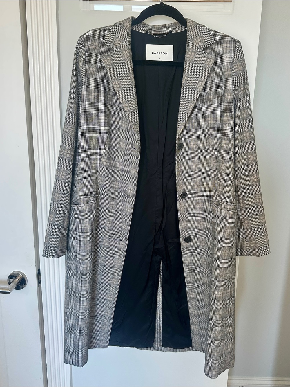 Babaton Gray Plaid Single-Breasted Trench Coat